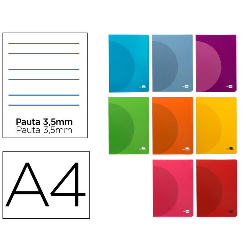Libreta liderpapel 360 tapa de plastico a4 48 hojas 90gr pauta 4ª 3,5mm con margen colores surtidos