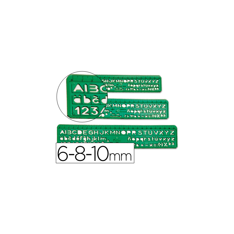 Normografo escolar domingo ferrer 6/8/10 mm plastico verde juego de 3 unidades