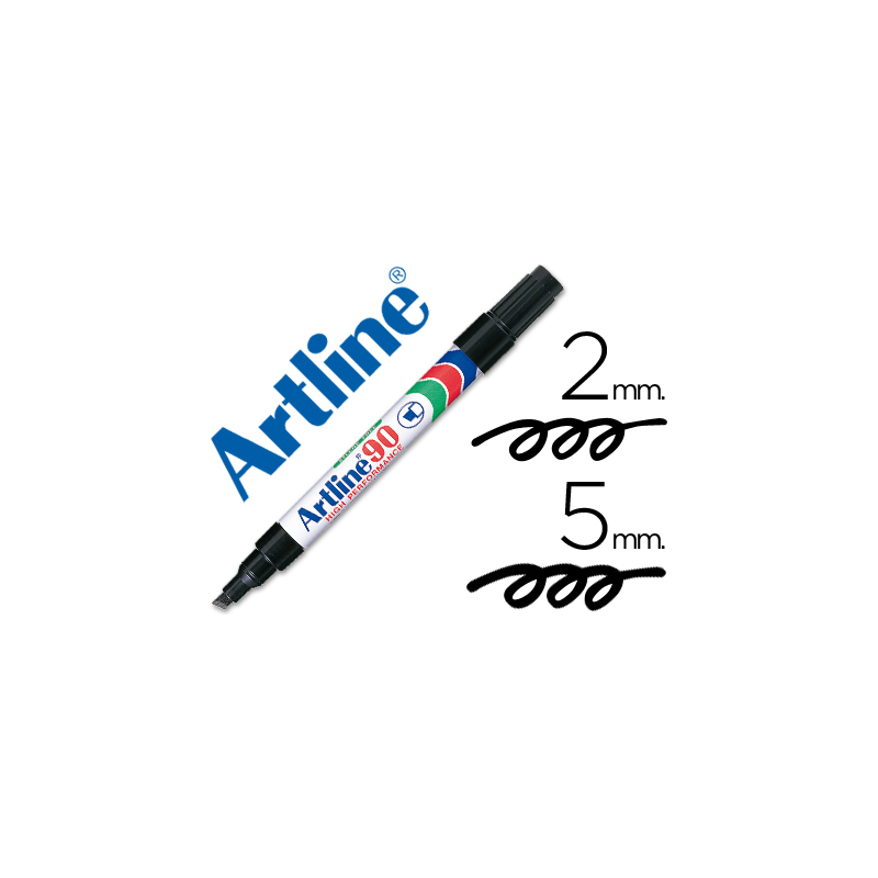 Rotulador artline marcador permanente ek-90 negro punta biselada 5 mm papel metal y cristal
