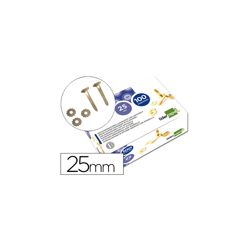 Encuadernadores liderpapel latonados con arandela 25 mm caja de 100 unidades