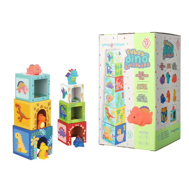 Juego infantil imaginovo cubos apilables nidos dinosaurios +12 meses 12 piezas 13x13x13cm