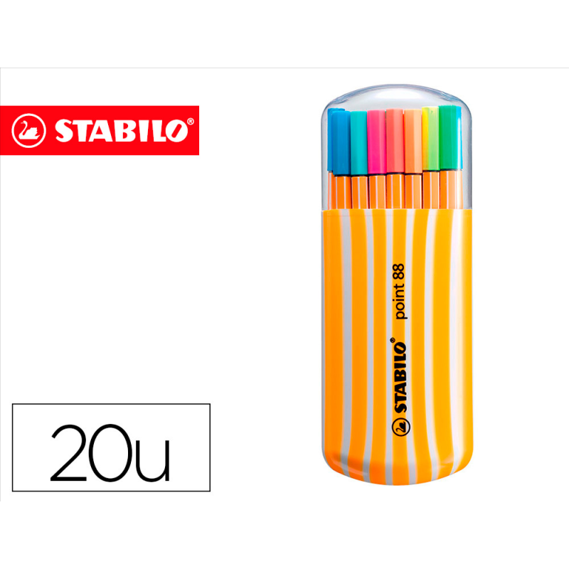 Rotulador stabilo punta de fibra point 88 zebrui estuche de 20 unidades colores neon surtidos
