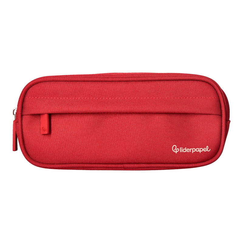 Estuche portatodo liderpapel classic ovalado 2 cremalleras con bolsillo delantero 210x90mm rojo