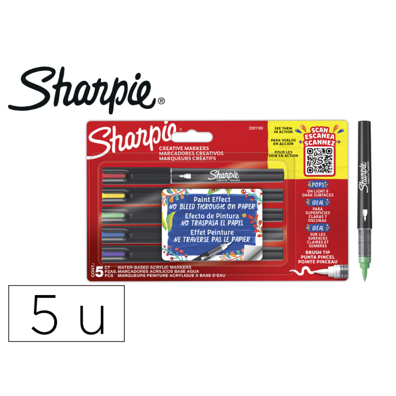 Rotulador sharpie acrylic punta pincel blister de 5 unidades colores surtidos