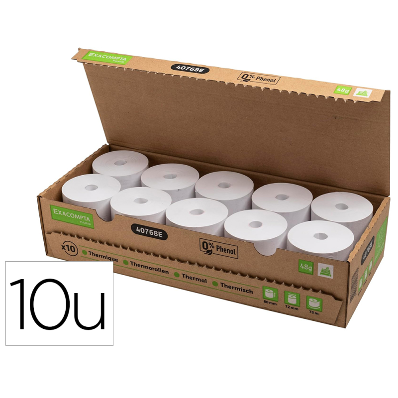 Rollo sumadora exacompta termico 80 x 72 mm 48 g/m2 sin bisfenol a ni plastico