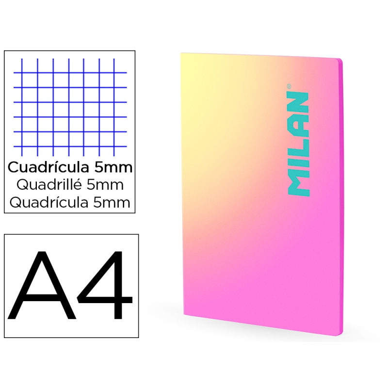 Libreta encolada milan coleccion sunset din a4 48 hojas 95 gr cuadricula 5mm rosa