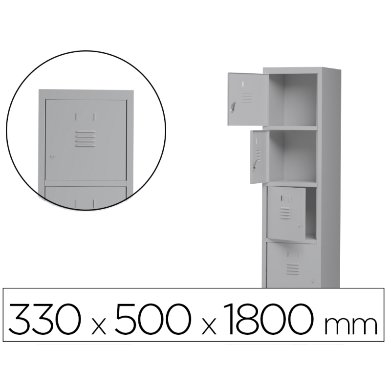 Taquilla metalica rocada 300 1 modulo 4 puertas gris 330x500x1800 mm