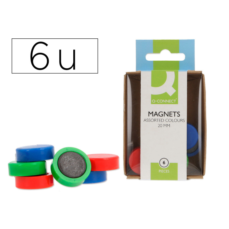 Iman para sujecion q-connect ideal para pizarras magneticas 20 mm colores surtidos caja de 6 unidades