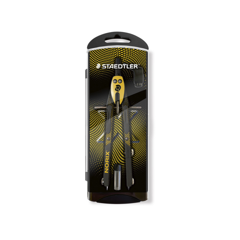 Compas staedtler noris 555 con husillo y rueda central sin alargadera tubo de minas y aguja color naranja