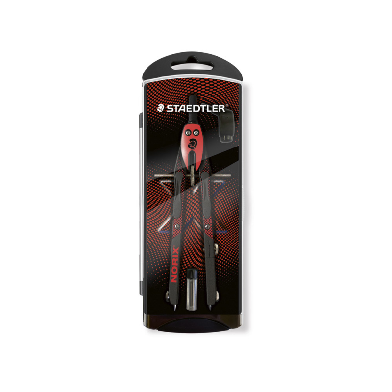 Compas staedtler noris 555 con husillo y rueda central sin alargadera tubo de minas y aguja color rojo