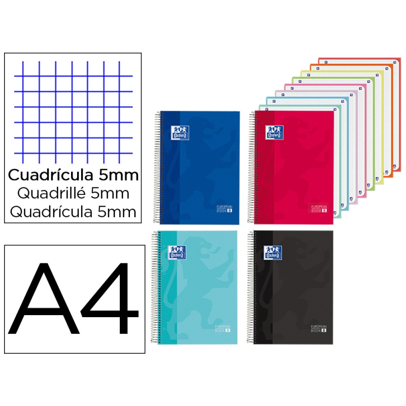 Cuaderno espiral oxford europeanbook 8 tapa extradura din a4 160 hojas cuadro 5 mm