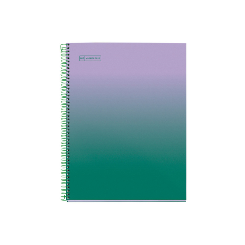Cuaderno espiral miquelrius din a4 80 hojas cuadro 5 mm 90 gr gradient lavanda/verde