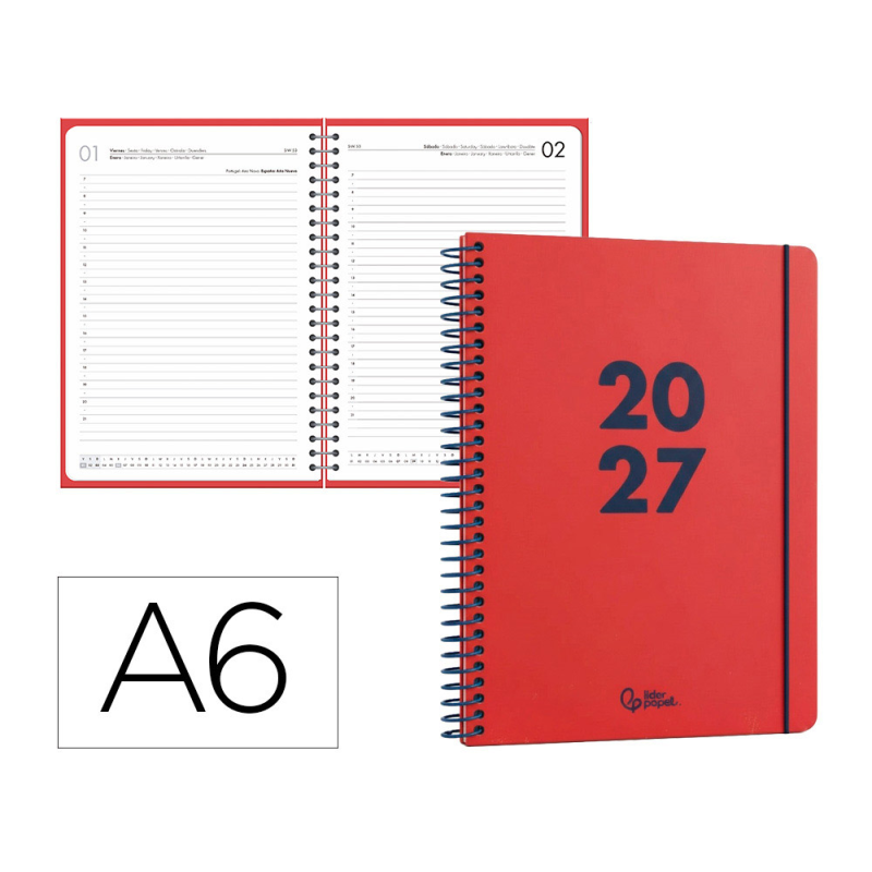 Agenda oficina liderpapel 2027 espiral basic dia pagina a6 bilingue 60g papel fsc design 3