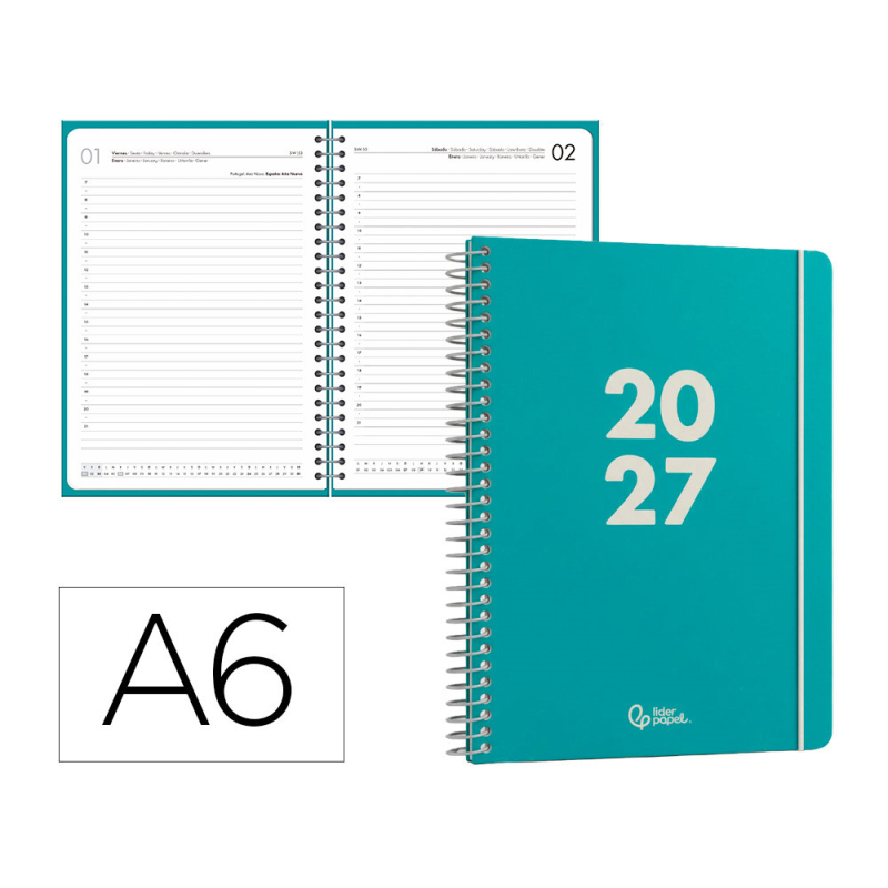 Agenda oficina liderpapel 2027 espiral basic dia pagina a6 bilingue 60g papel fsc design 5