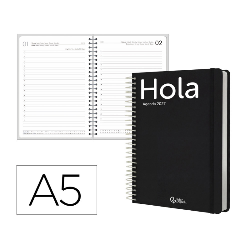 Agenda oficina liderpapel 2027 espiral classic dia pagina a5 bilingue 70g papel fsc design 1