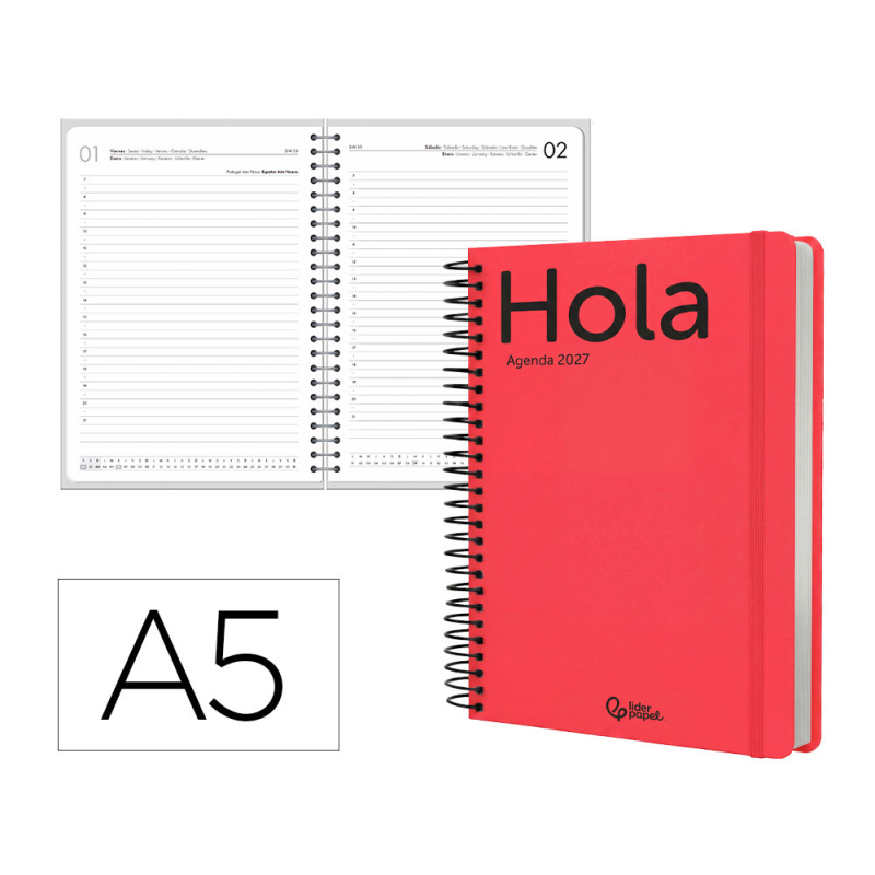 Agenda oficina liderpapel 2027 espiral classic dia pagina a5 bilingue 70g papel fsc design 3