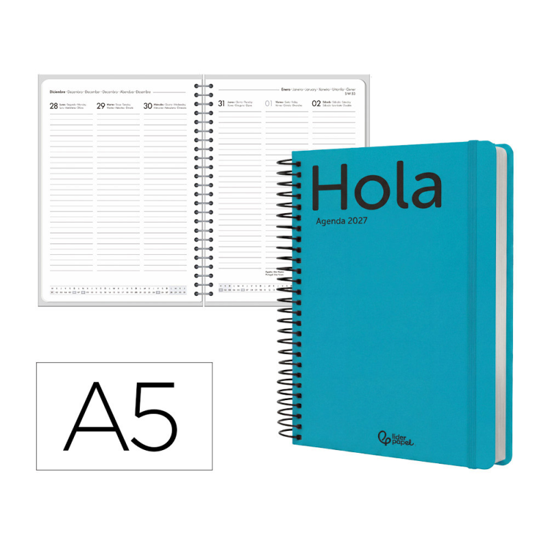 Agenda oficina liderpapel 2027 espiral classic semana vista a5 bilingue 70g papel fsc design 4
