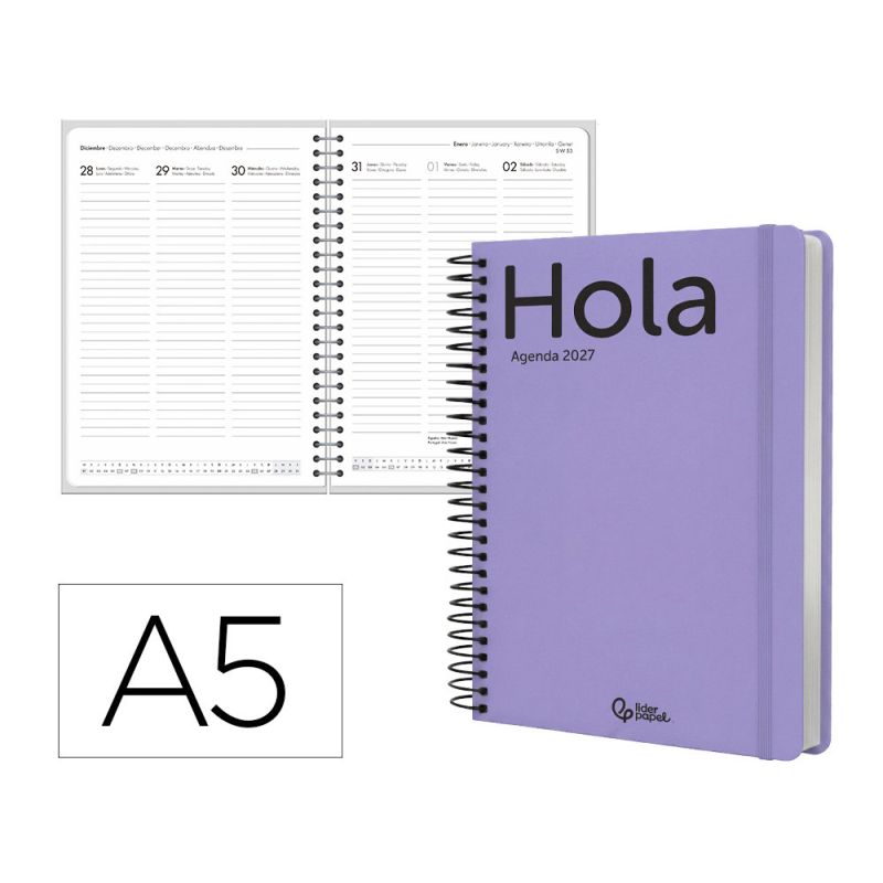 Agenda oficina liderpapel 2027 espiral classic semana vista a5 bilingue 70g papel fsc design 5