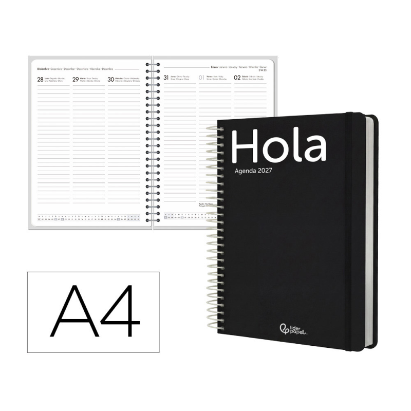 Agenda oficina liderpapel 2027 espiral classic semana vista a4 bilingue 70g papel fsc design 1