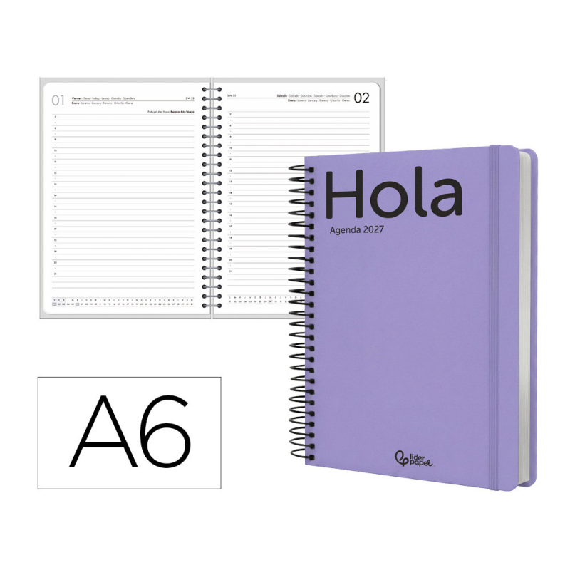 Agenda oficina liderpapel 2027 espiral classic dia pagina a6 bilingue 70g papel fsc design 5