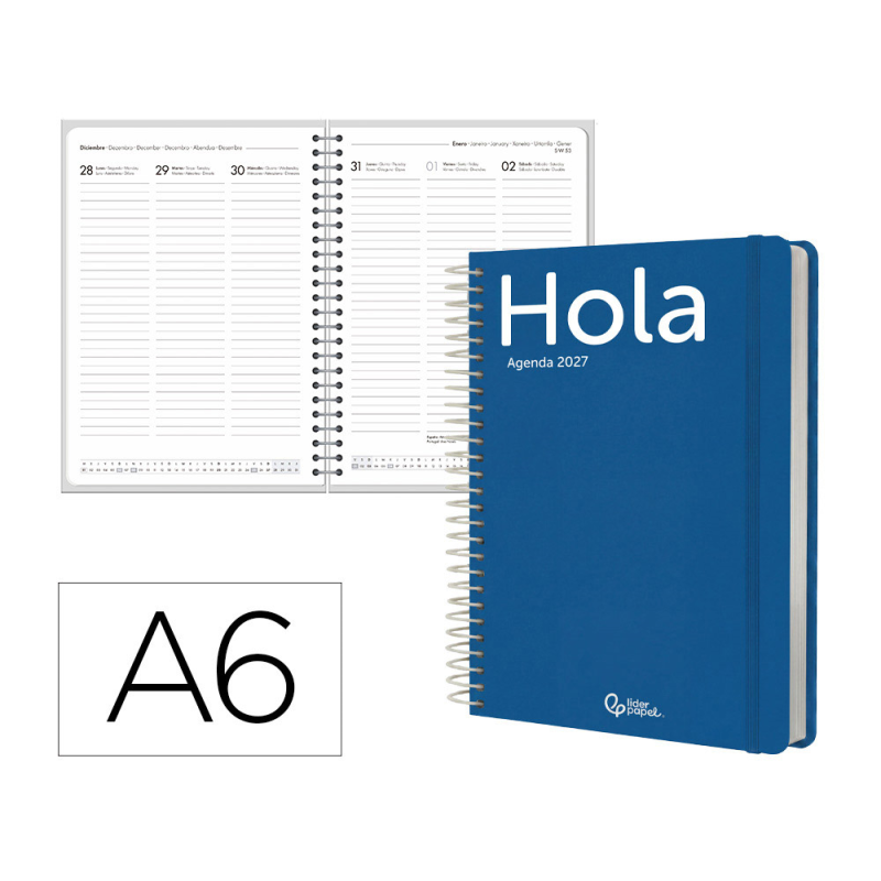 Agenda oficina liderpapel 2027 espiral classic semana vista a6 bilingue 70g papel fsc design 2