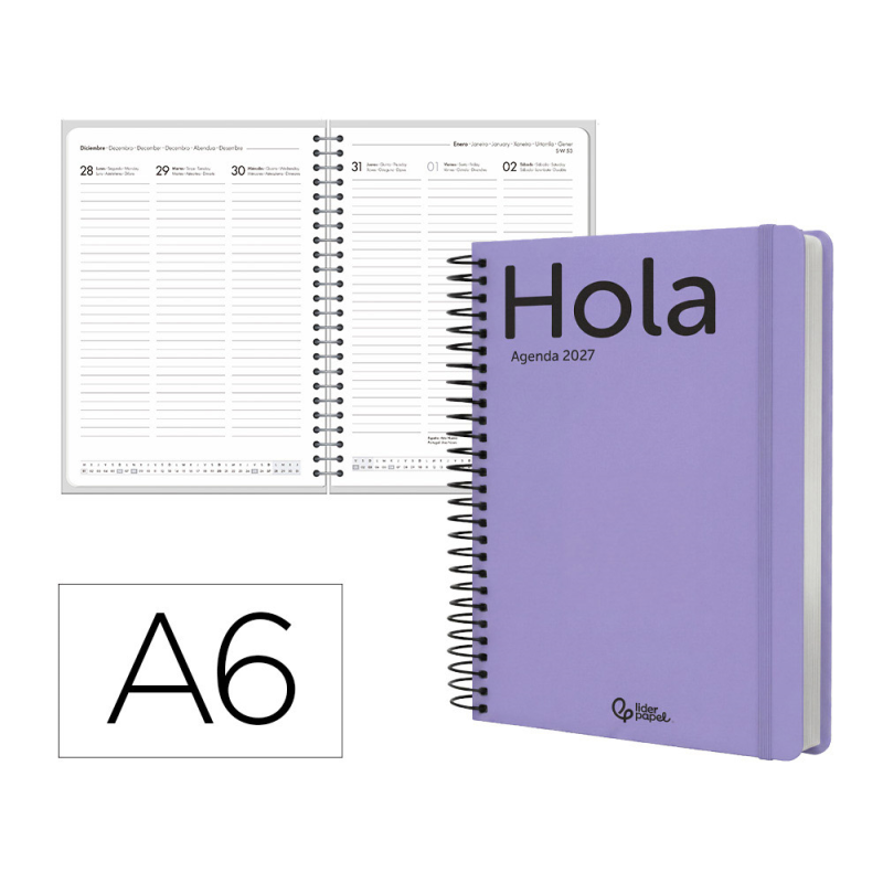 Agenda oficina liderpapel 2027 espiral classic semana vista a6 bilingue 70g papel fsc design 5