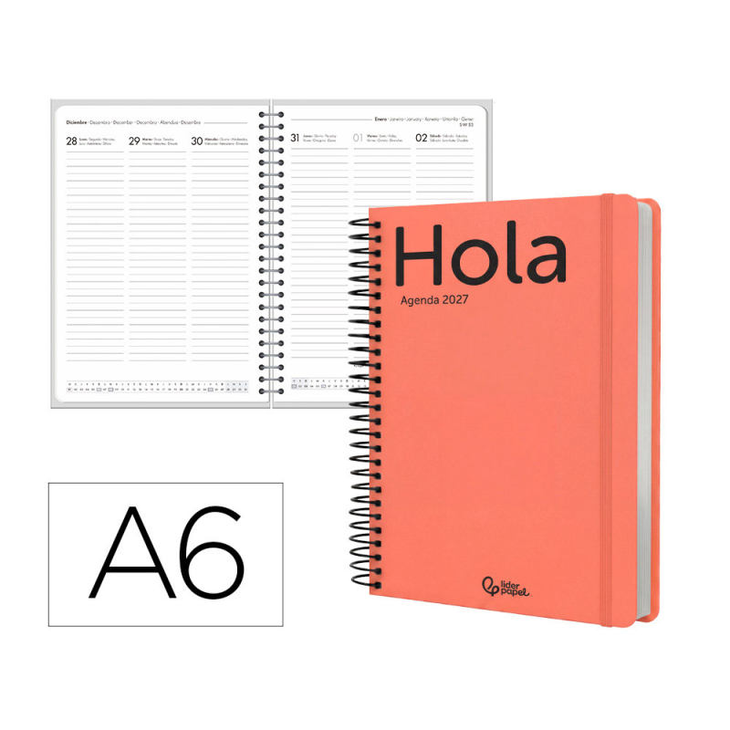 Agenda oficina liderpapel 2027 espiral classic semana vista a6 bilingue 70g papel fsc design 6