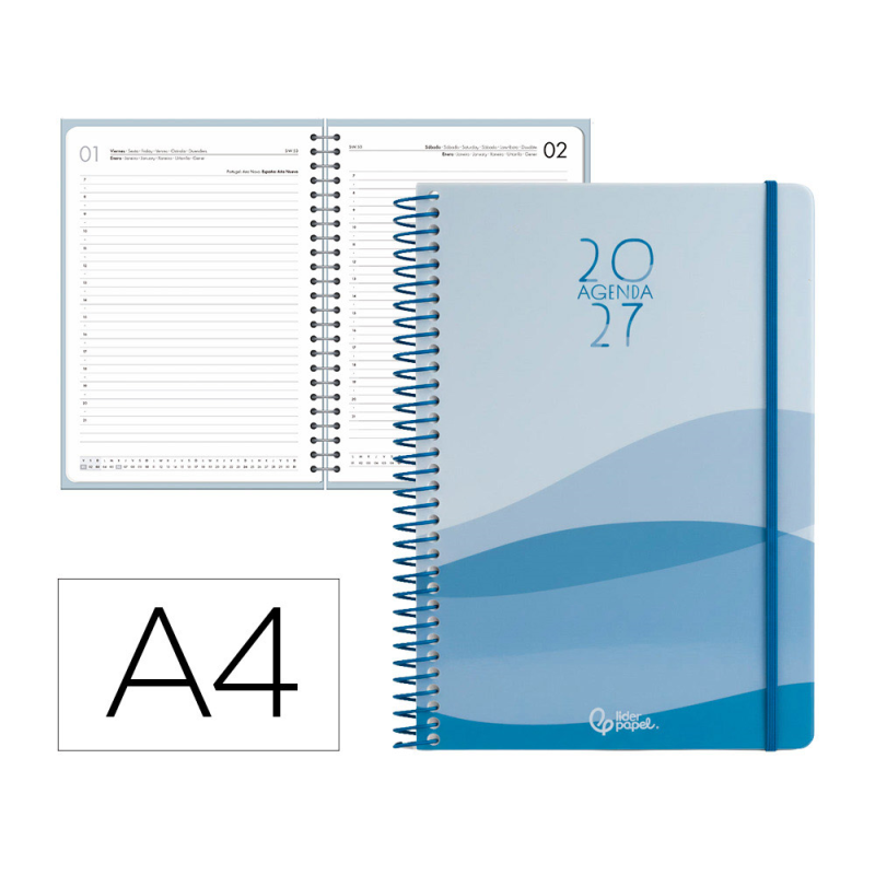 Agenda oficina liderpapel 2027 espiral gazi dia pagina a4 bilingue 70g papel fsc design 3