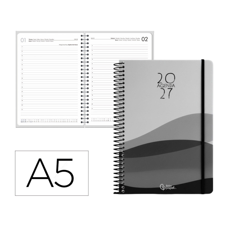 Agenda oficina liderpapel 2027 espiral gazi dia pagina a5 bilingue 70g papel fsc design 1