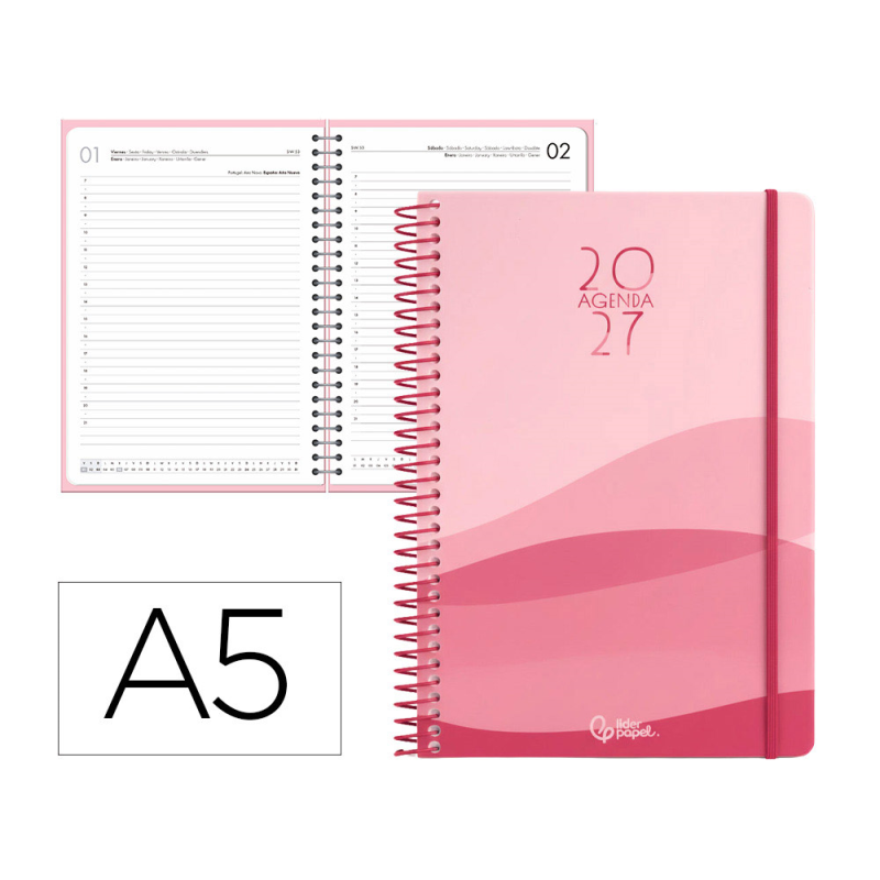 Agenda oficina liderpapel 2027 espiral gazi dia pagina a5 bilingue 70g papel fsc design 2