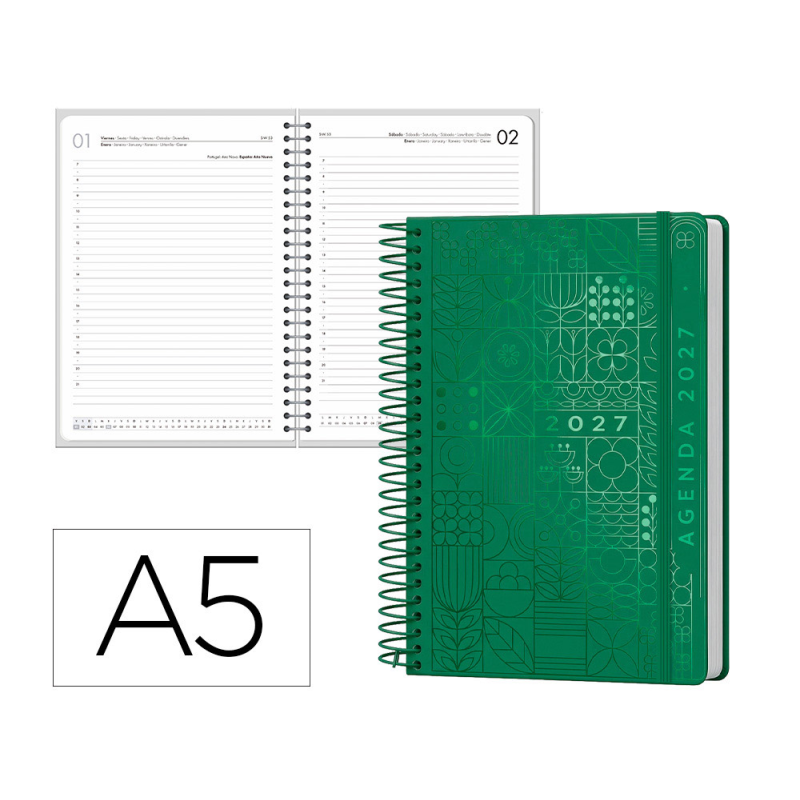Agenda oficina liderpapel 2027 espiral syros dia pagina a5 bilingue 60g papel fsc design 4