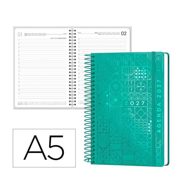 Agenda oficina liderpapel 2027 espiral syros dia pagina a5 bilingue 60g papel fsc design 5