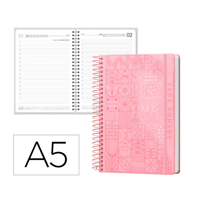 Agenda oficina liderpapel 2027 espiral syros dia pagina a5 bilingue 60g papel fsc design 6