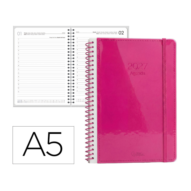 Agenda oficina liderpapel 2027 espiral neon dia pagina a5 bilingue 70g papel fsc design 1
