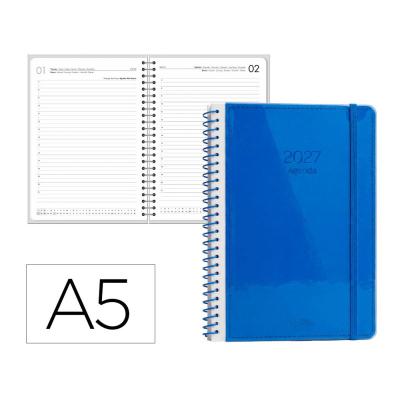 Agenda oficina liderpapel 2027 espiral neon dia pagina a5 bilingue 70g papel fsc design 3