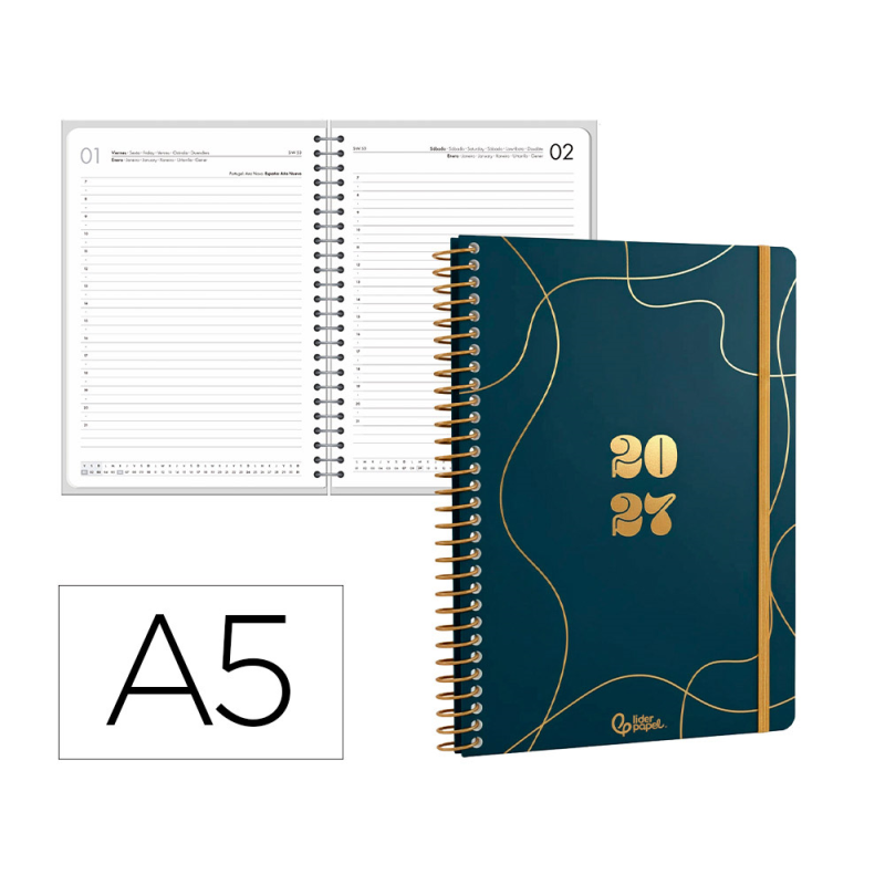 Agenda oficina liderpapel 2027 espiral perissa dia pagina a5 bilingue 80g papel fsc design 2