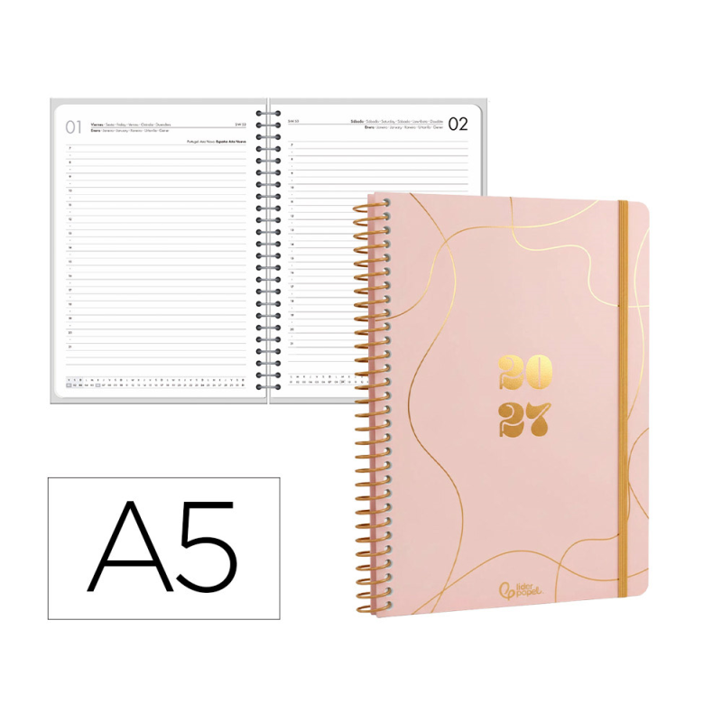 Agenda oficina liderpapel 2027 espiral perissa dia pagina a5 bilingue 80g papel fsc design 3