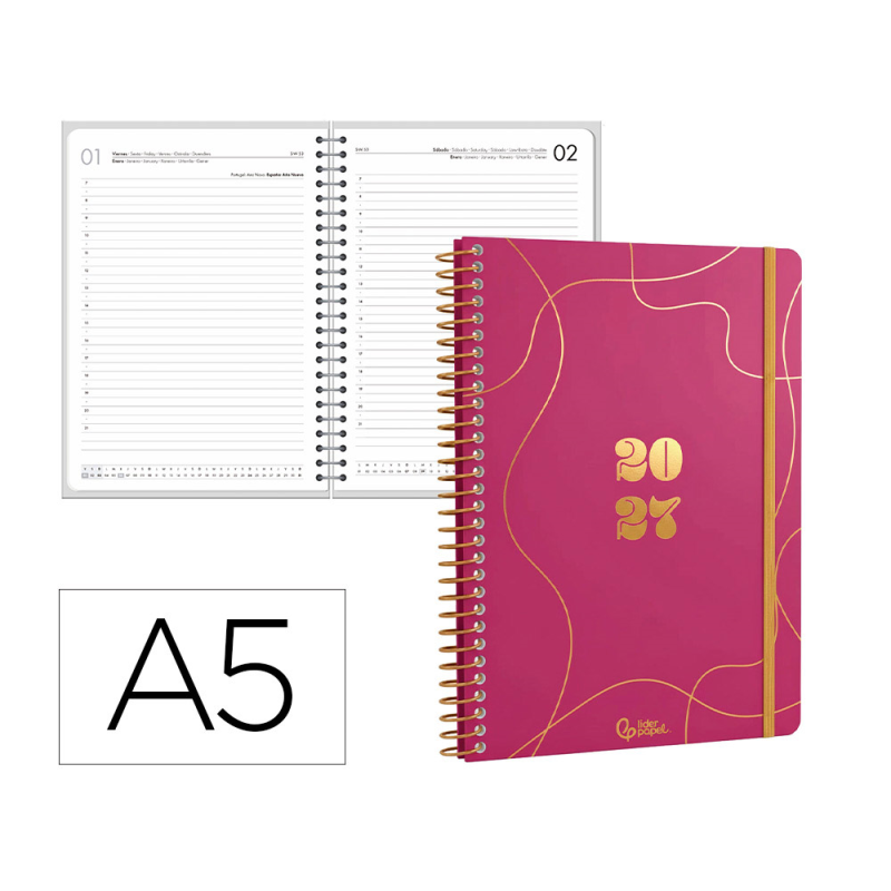 Agenda oficina liderpapel 2027 espiral perissa dia pagina a5 bilingue 80g papel fsc design 4