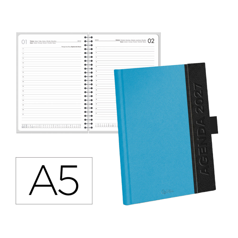 Agenda oficina liderpapel 2027 encuadernada corporate a dia pagina a5 bilingue 70g papel fsc navy blue