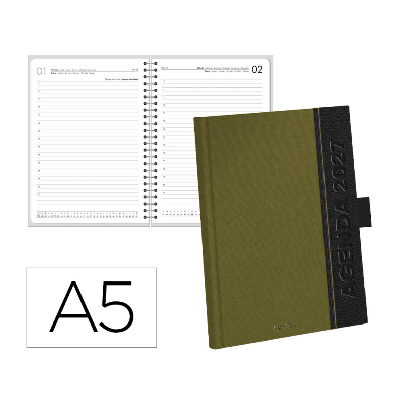 Agenda oficina liderpapel 2027 encuadernada corporate a dia pagina a5 bilingue 70g papel fsc red