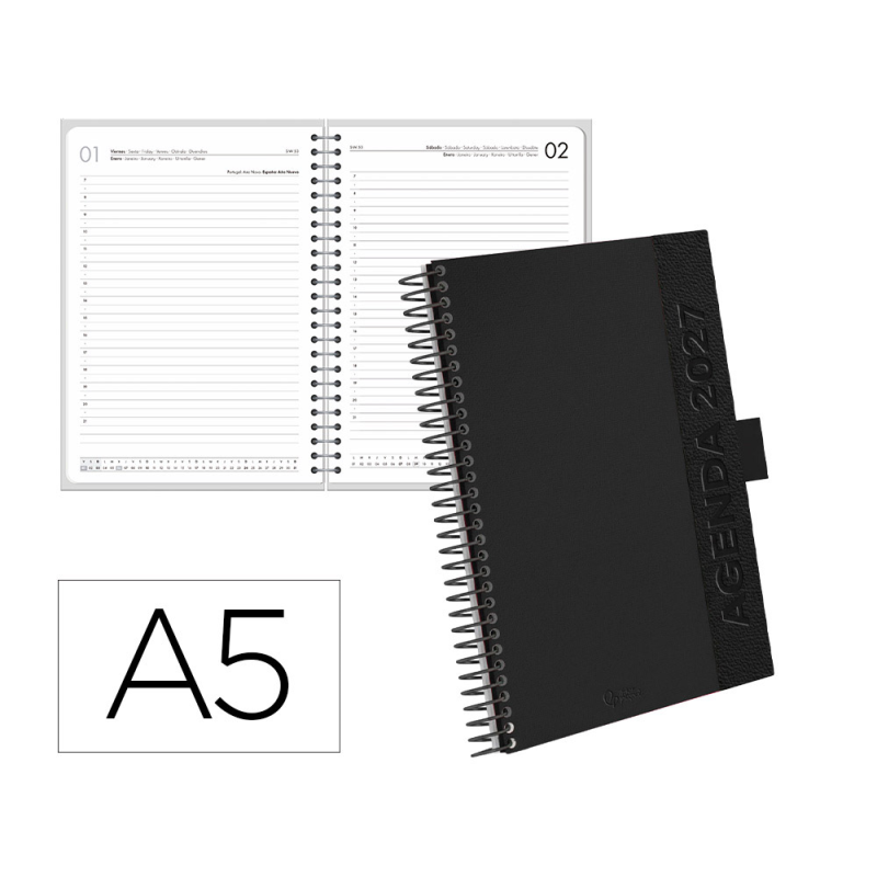 Agenda oficina liderpapel 2027 espiral corporate a dia pagina a5 bilingue 70g papel fsc black