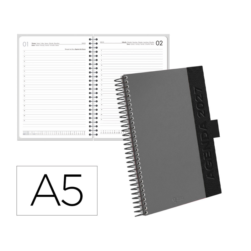 Agenda oficina liderpapel 2027 espiral corporate a dia pagina a5 bilingue 70g papel fsc grey