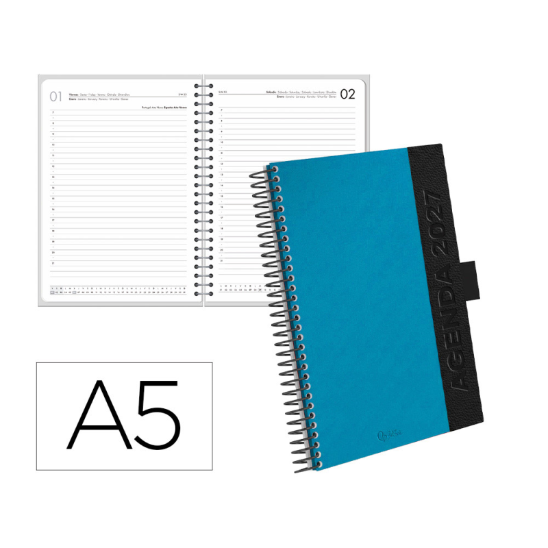 Agenda oficina liderpapel 2027 espiral corporate a dia pagina a5 bilingue 70g papel fsc navy blue