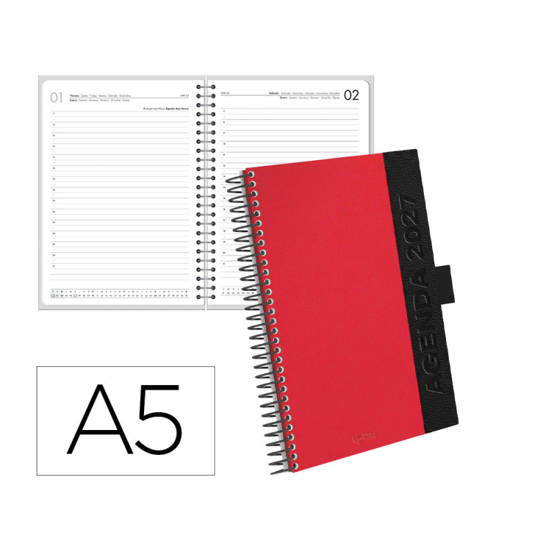 Agenda oficina liderpapel 2027 espiral corporate a dia pagina a5 bilingue 70g papel fsc burgundy