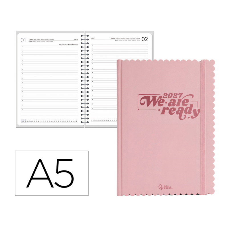 Agenda oficina liderpapel 2027 encuadernada cloudy dia pagina a5 bilingue 70g papel fsc design 1