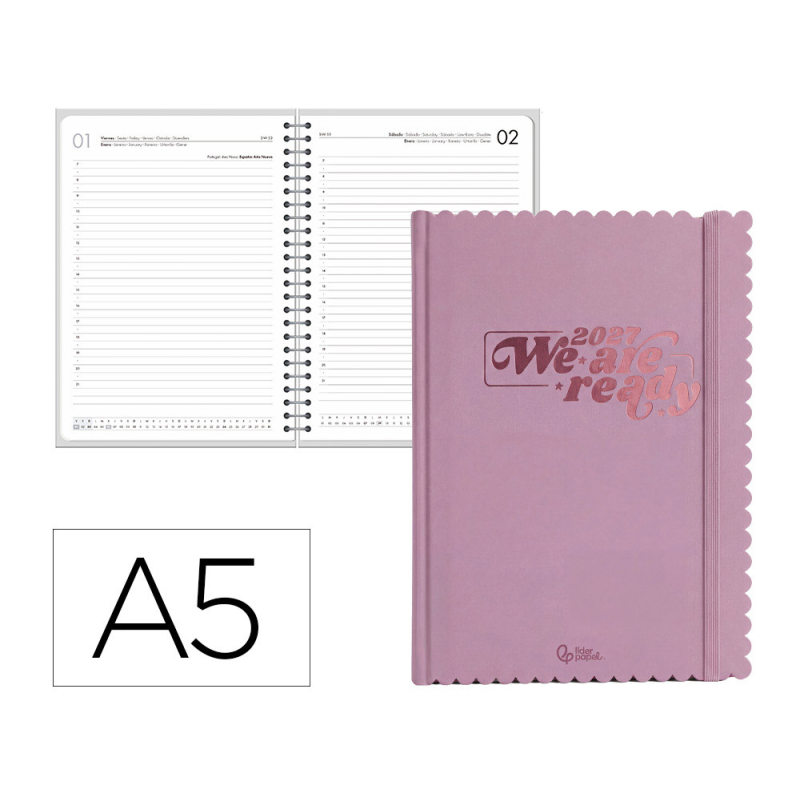 Agenda oficina liderpapel 2027 encuadernada cloudy dia pagina a5 bilingue 70g papel fsc design 2