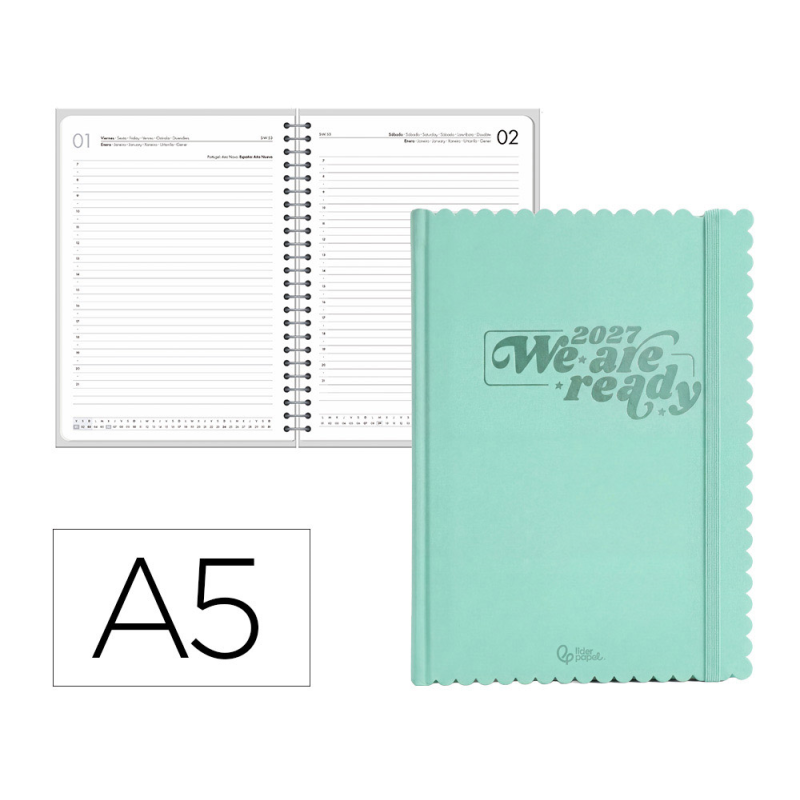 Agenda oficina liderpapel 2027 encuadernada cloudy dia pagina a5 bilingue 70g papel fsc design 3
