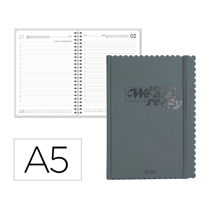 Agenda oficina liderpapel 2027 encuadernada cloudy dia pagina a5 bilingue 70g papel fsc design 4