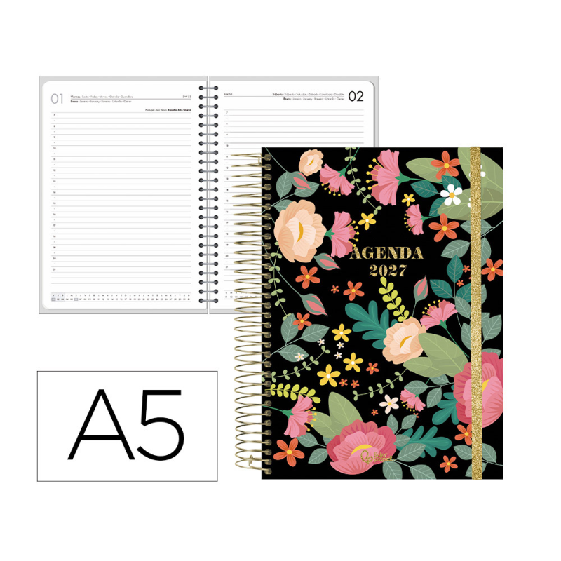 Agenda oficina liderpapel 2027 espiral fantasy dia pagina a5 bilingue 70g papel fsc design 3