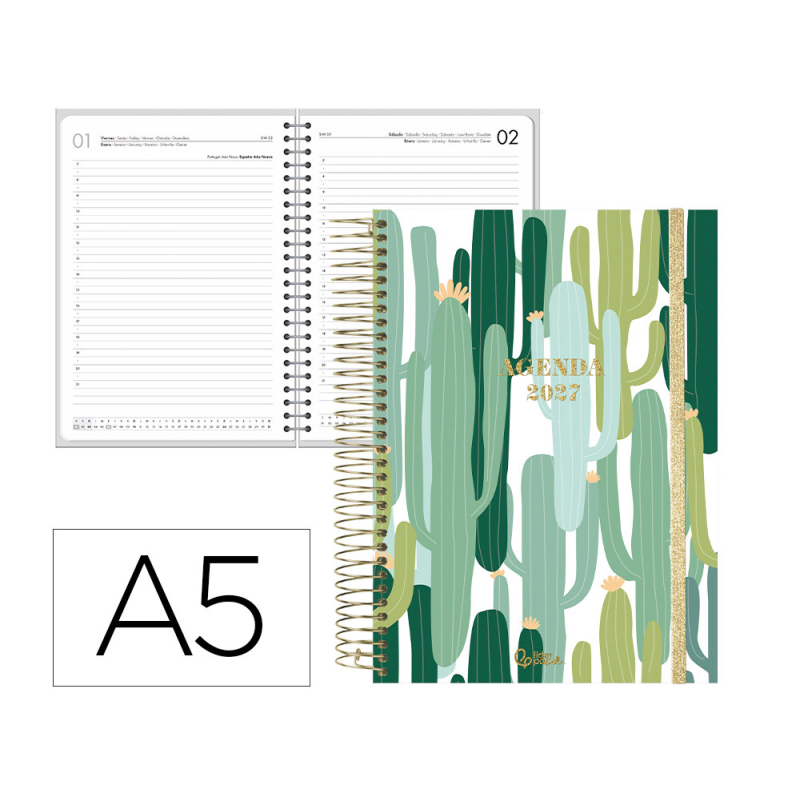 Agenda oficina liderpapel 2027 espiral fantasy dia pagina a5 bilingue 70g papel fsc design 1